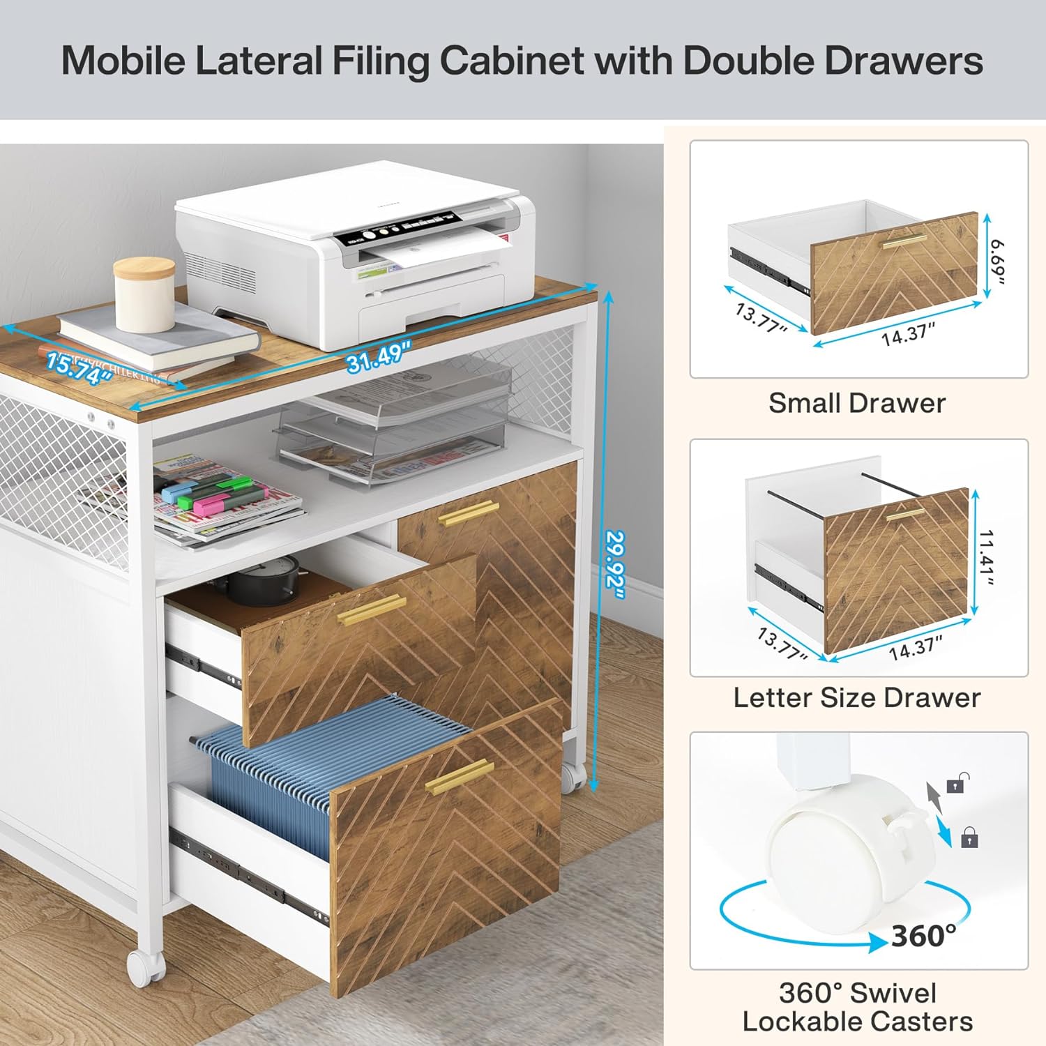 55" / 63" L-Shaped Executive Desk with Storage Shelves and Mobile File Cabinet Tribesigns